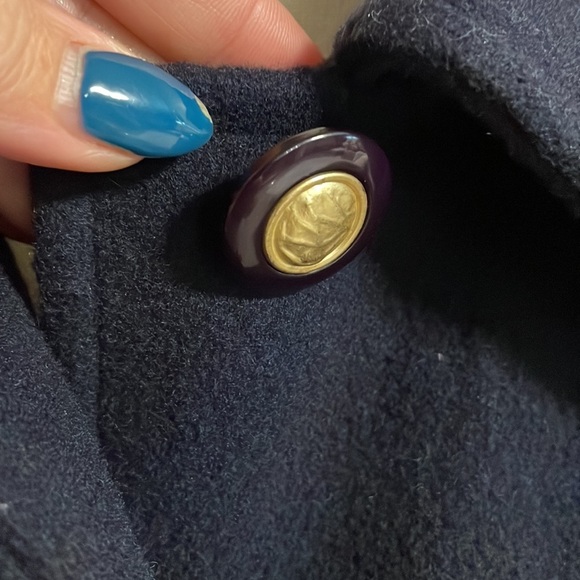 MACKINTOSH New England women’s 100% wool navy petite coat cape back collared 12P - Picture 5 of 15